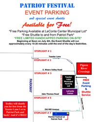 Pigeon Forge Patriot Festival Free Parking Map by Pigeon Forge Chamber of Commerce